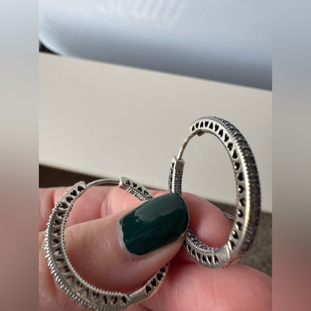 Pandora Medium Pave Silver Hoops - Picture 5 of 11